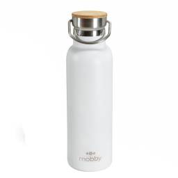 BOTELLA A.INOX 450ML D/PARED BLANCA TAPA BAMBOO
