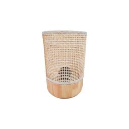 LAMPARA DE ESCRITORIO CON BASE DE RATAN Y MADERA 15CM X 22CM