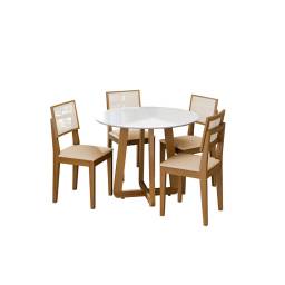 JUEGO DE COMEDOR PEROLA REDONDO 4 SILLAS SAFIRA