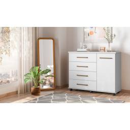 COMODA 4 CAJONES 1 PUERTA C RUEDAS FLORA BLANCO - 413003