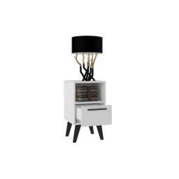 MESITA DE LUZ BRV 1 CAJON BLANCO PIES NEGRO BPP 215-205