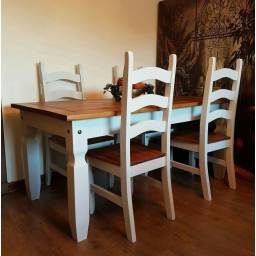 JUEGO DE COMEDOR CORONA X4 SILLAS BLANCO/CERA