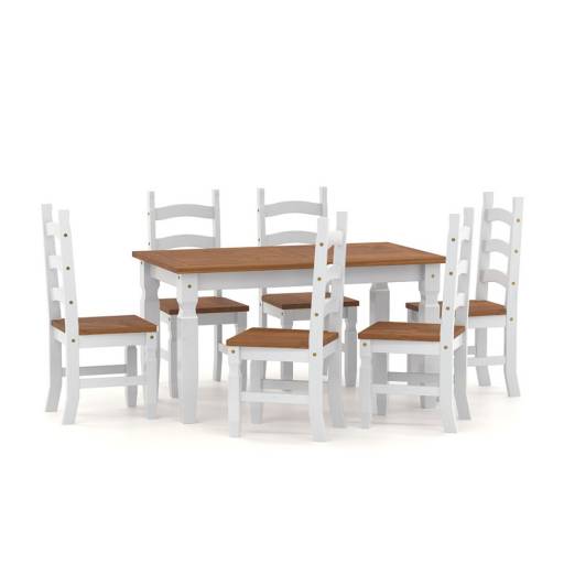 JUEGO DE COMEDOR CORONA 6 SILLAS BLANCO/CERA