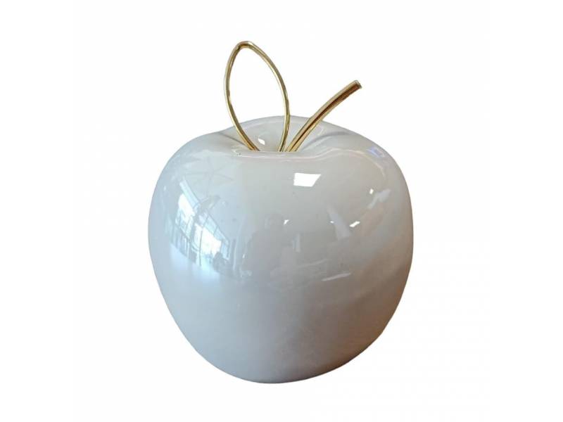 MANZANA DECORATIVA 8,5 CM BLANCO/DORADO