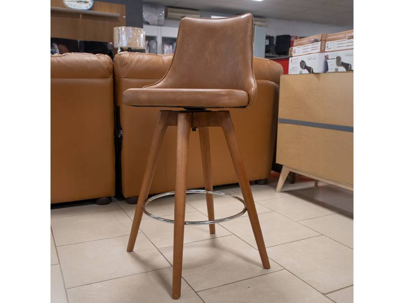 BANQUETA PERLA PU MARRON PATAS DE MADERA COLOR 2131